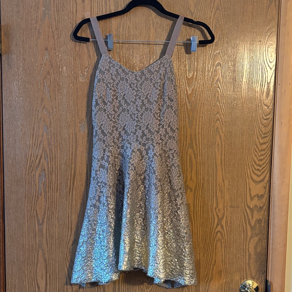 Free People Floral Lace Mini Dress in Khaki & Gold Size S